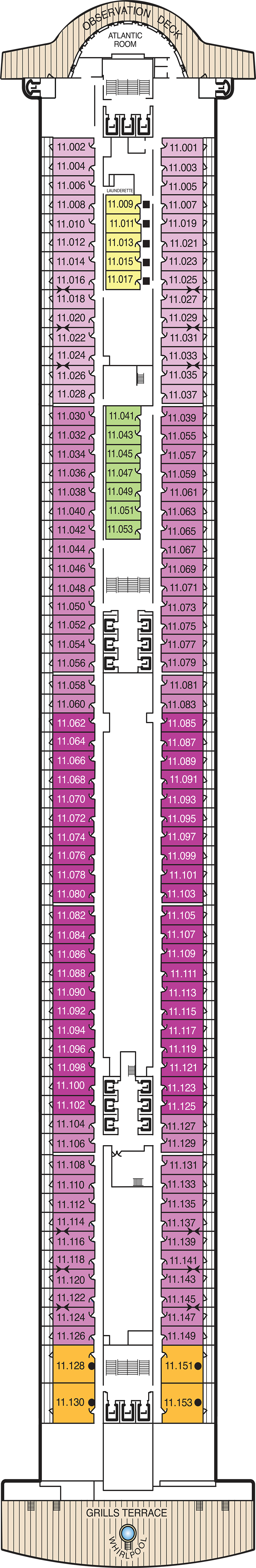 Deck 11 deck plan for Queen Mary 2