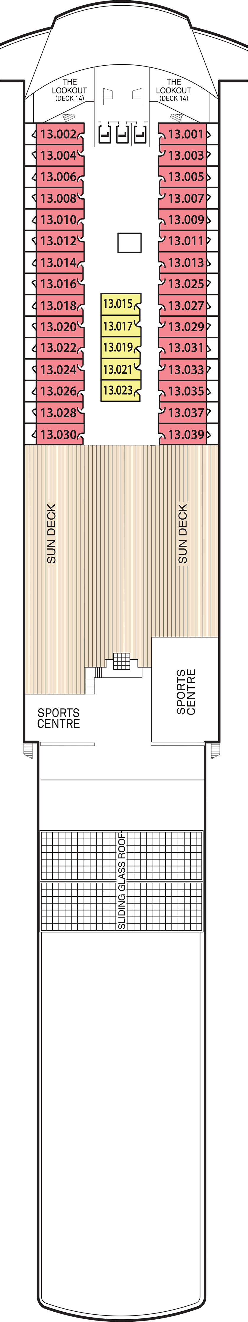 Deck 13 deck plan for Queen Mary 2