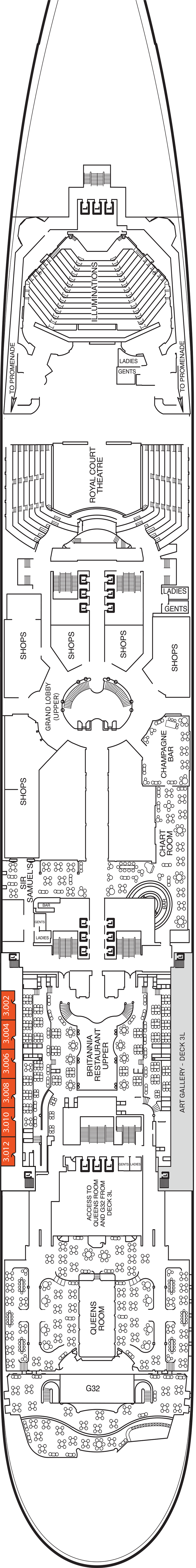 Deck 3 deck plan for Queen Mary 2