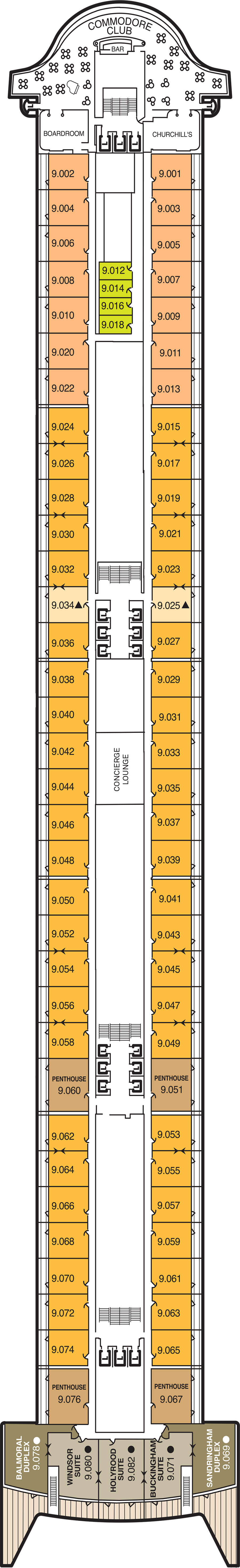 Deck 9 deck plan for Queen Mary 2