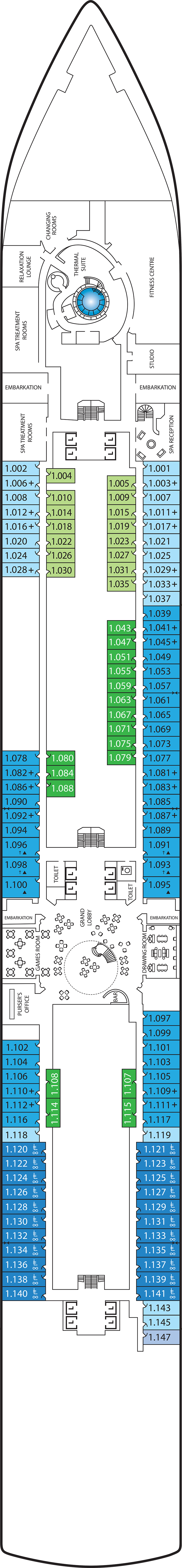 Deck 1 deck plan for Queen Anne