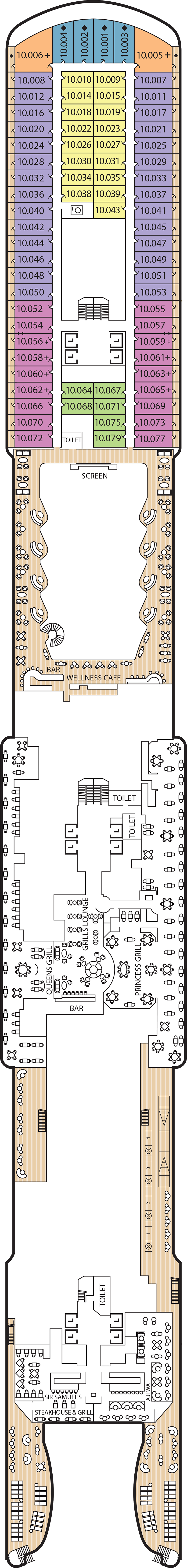 Deck 10 deck plan for Queen Anne