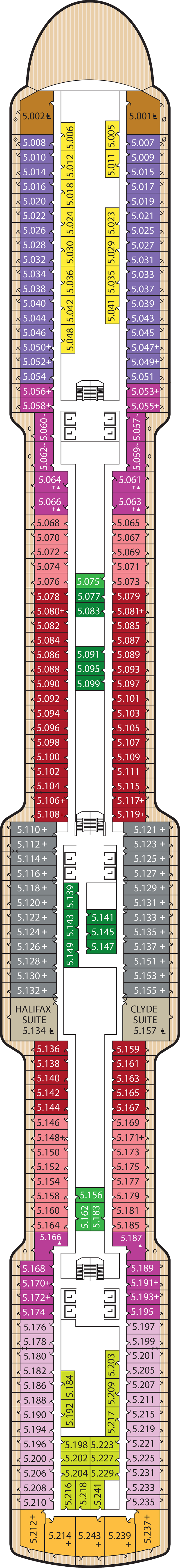 Deck 5 deck plan for Queen Anne