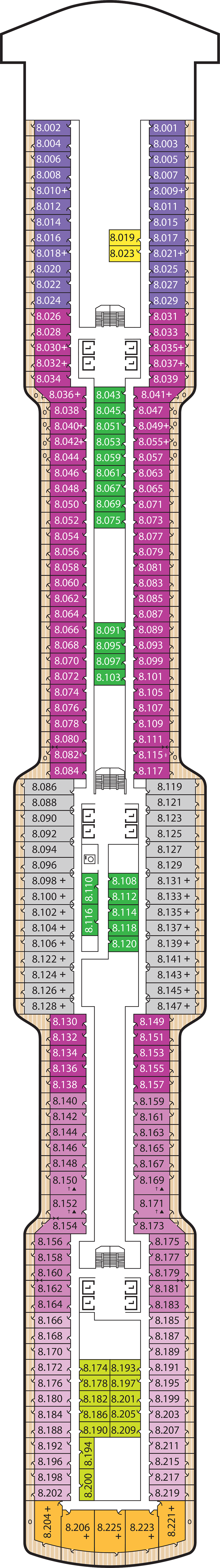 Deck 8 deck plan for Queen Anne