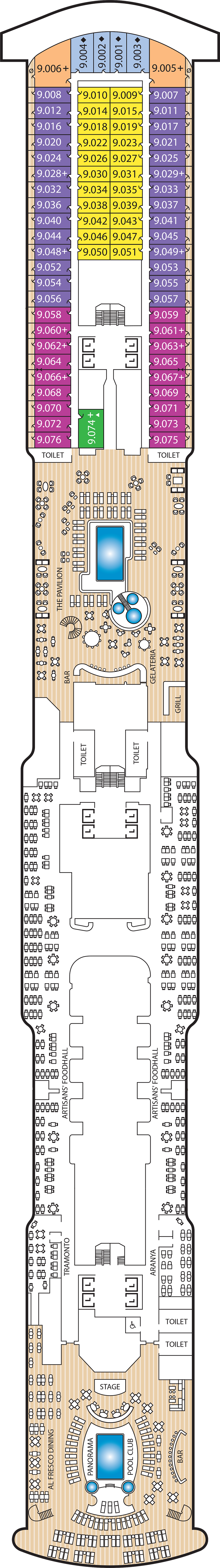 Deck 9 deck plan for Queen Anne