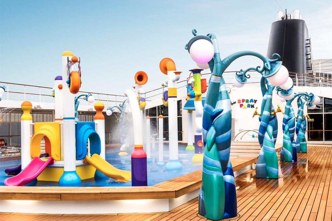  Children and families alike can enjoy the new spray park, added as a part of <em>MSC Armonia’s</em> most recent refurbishment. 