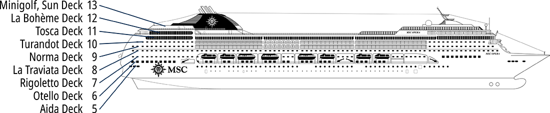 Where Aida (Deck 5) is on MSC Opera