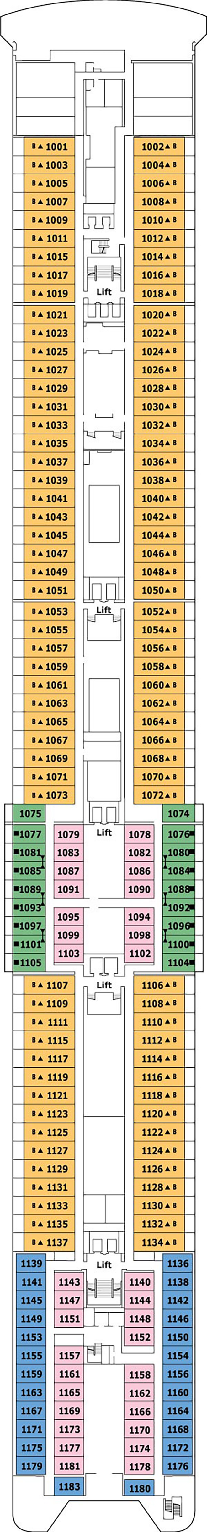 Sibelius (Deck 10) deck plan for MSC Sinfonia