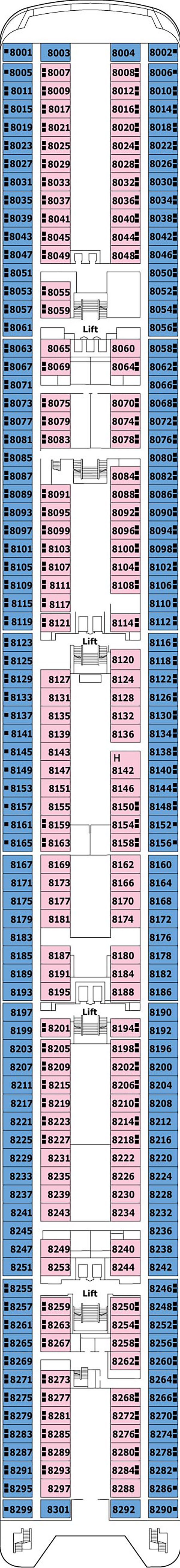 Bach (Deck 8) deck plan for MSC Sinfonia