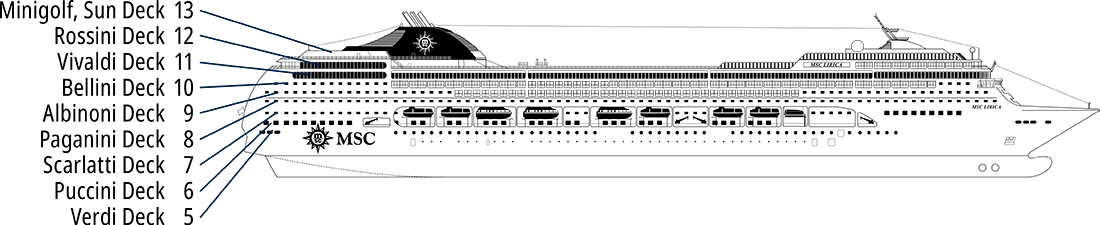 Where Verdi (Deck 5) is on MSC Lirica