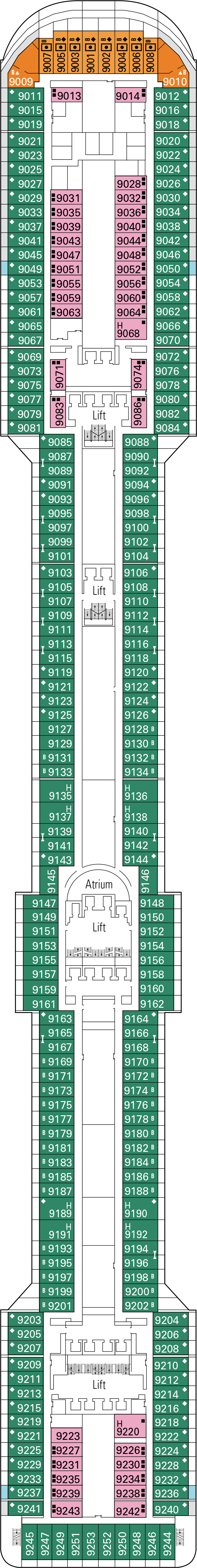 Radioso (Deck 9) deck plan for MSC Fantasia