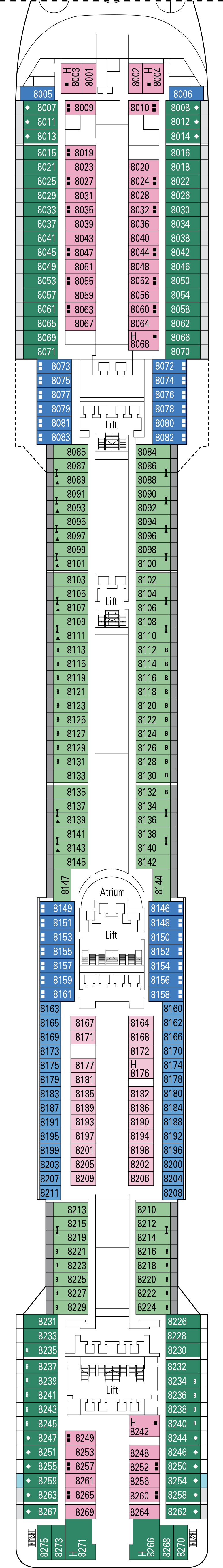 Artemide (Deck 8) deck plan for MSC Divina
