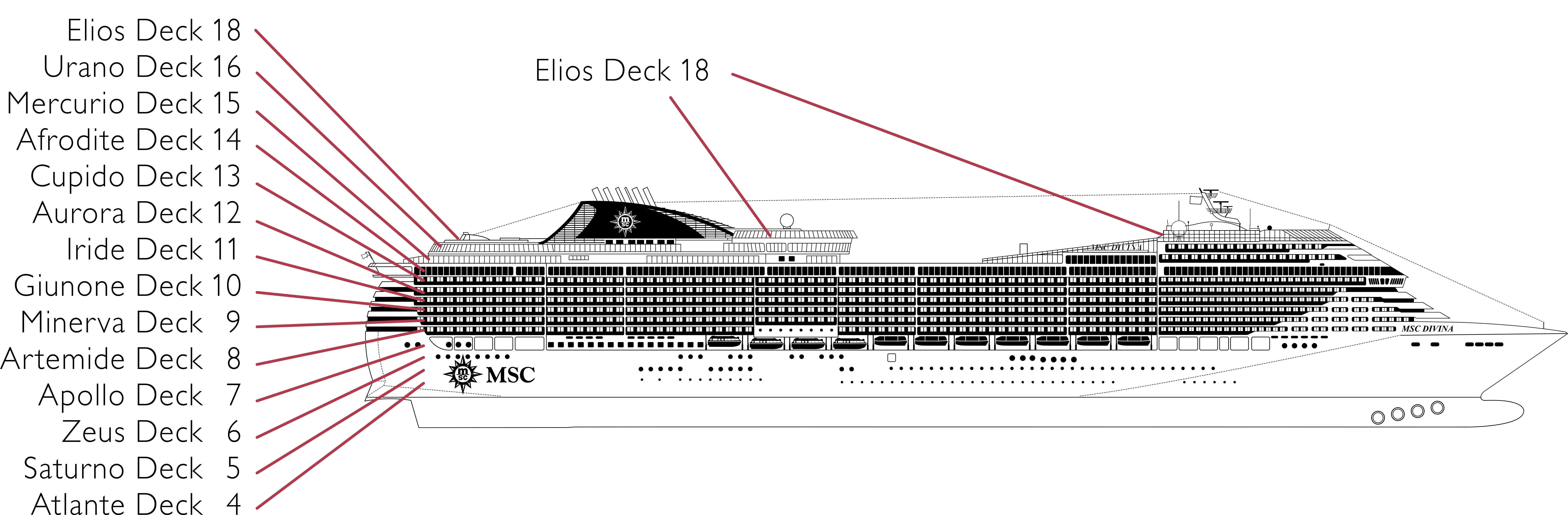 Where Atlante (Deck 4) is on MSC Divina
