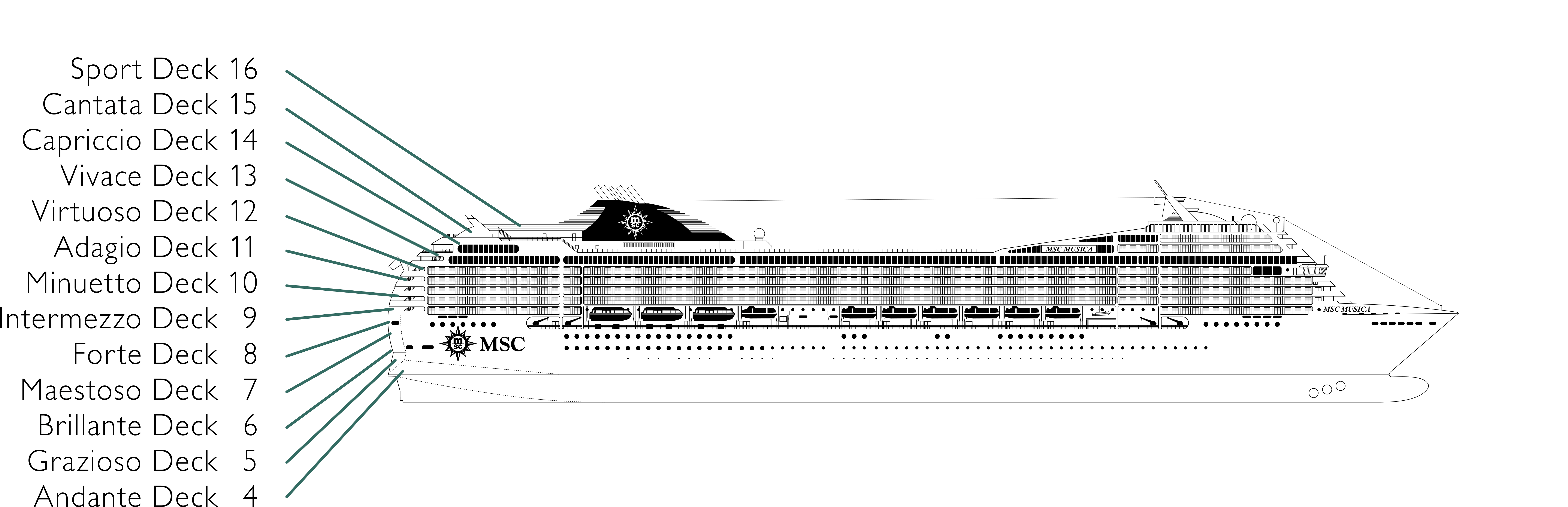 Where Andante (Deck 4) is on MSC Musica