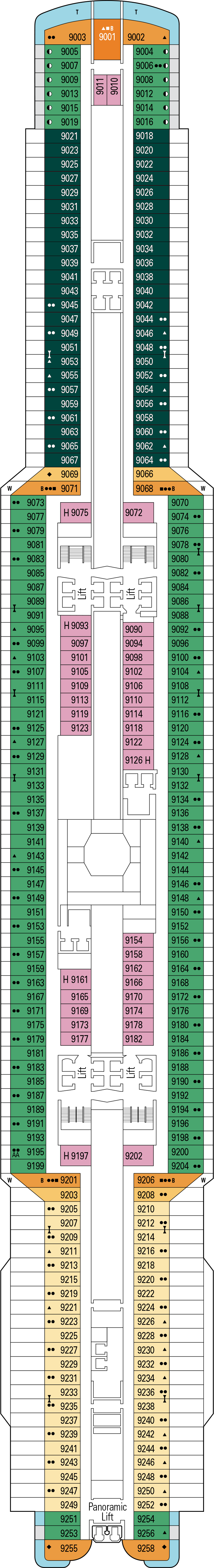 Tyrrhenian (Deck 9) deck plan for MSC Seaview