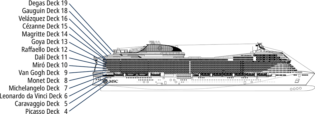 Where Picasso (Deck 4) is on MSC Grandiosa