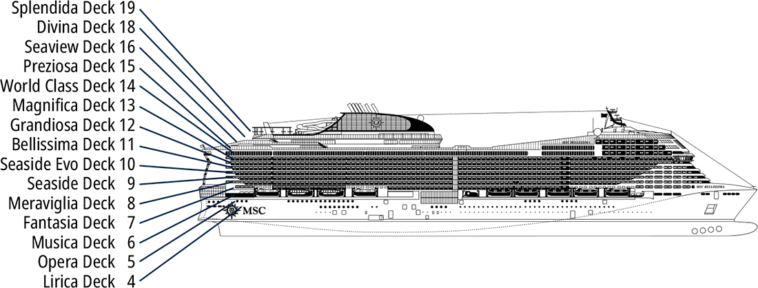 Where Lirica (Deck 4) is on MSC Bellissima
