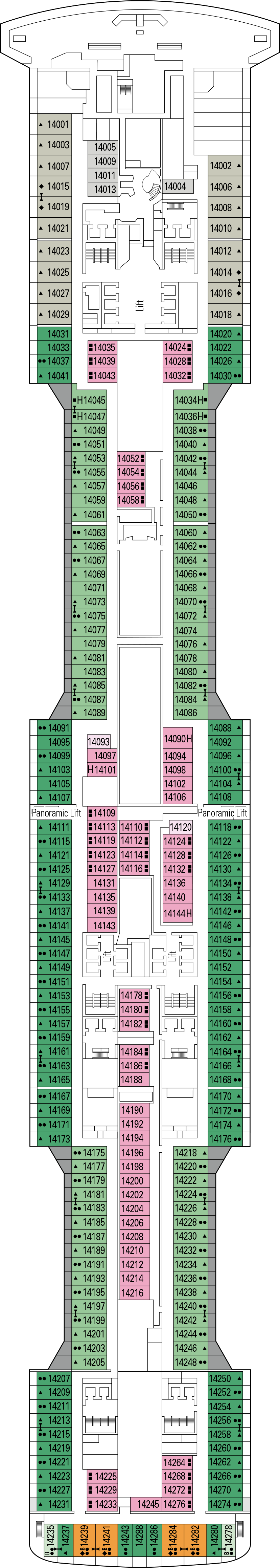 Tchaikovsky (Deck 14) deck plan for MSC Virtuosa