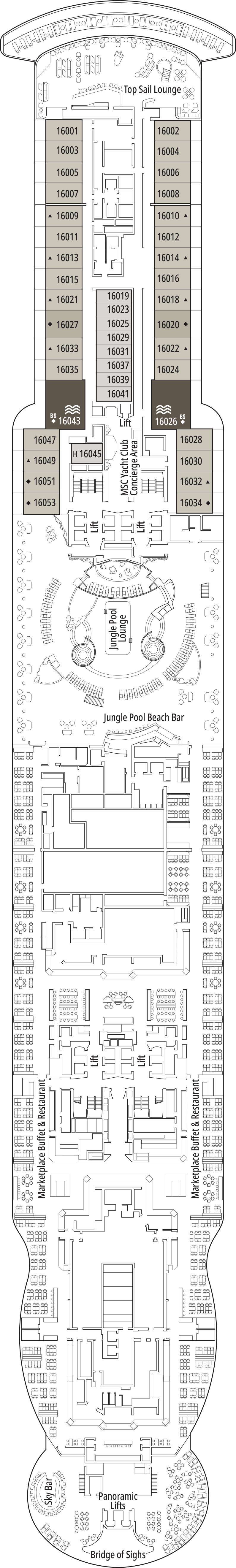 Boston Light (Deck 16) deck plan for MSC Seashore