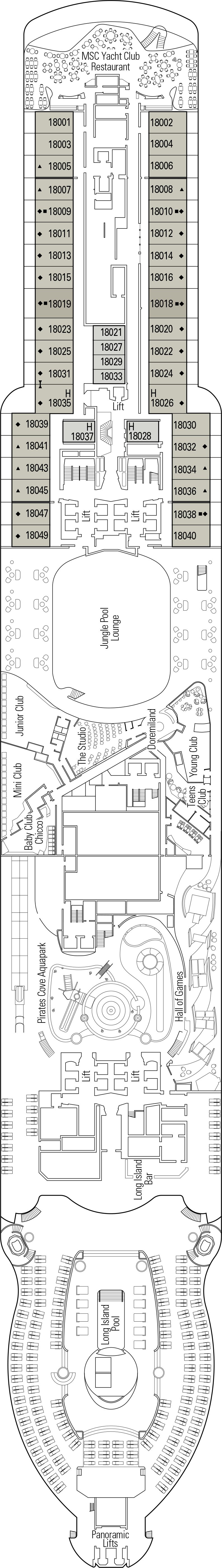 Bell Rock (Deck 18) deck plan for MSC Seashore