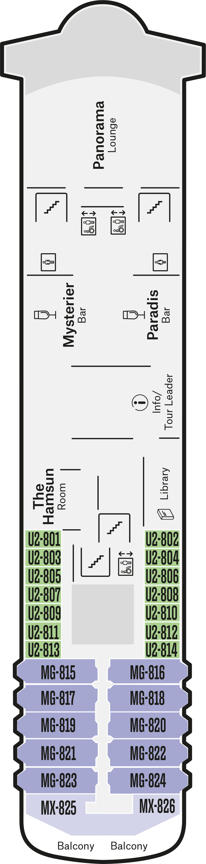 Deck 8 deck plan for MS Midnatsol