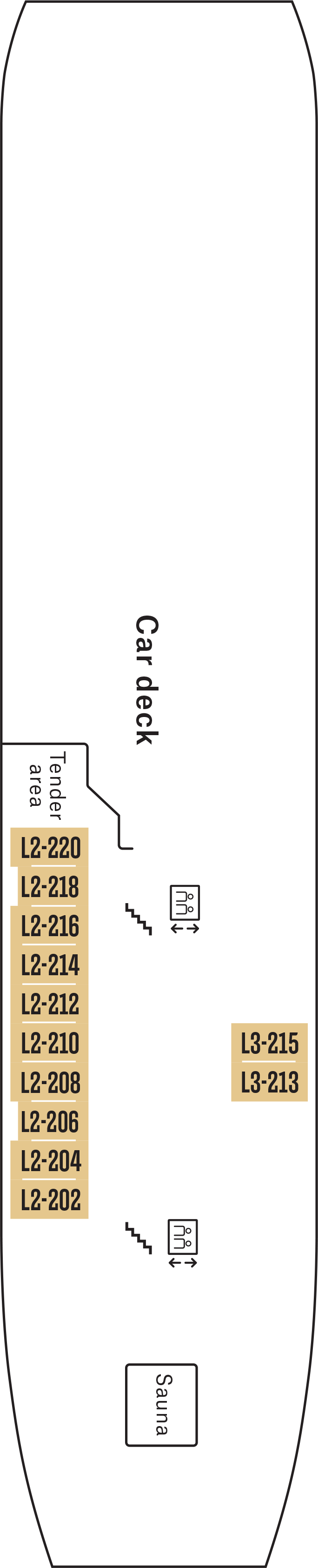 Deck 2 deck plan for MS Nordnorge