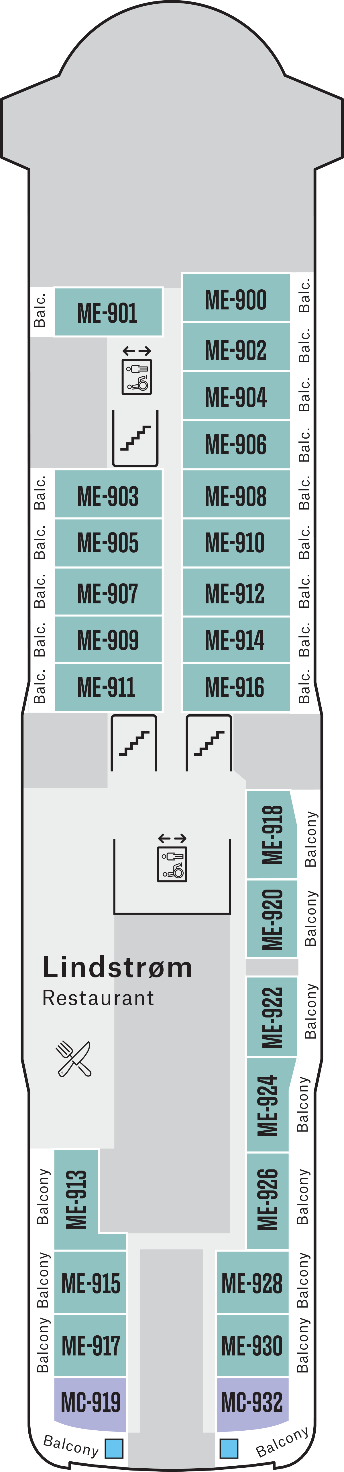 Deck 9 deck plan for MS Fridtjof Nansen