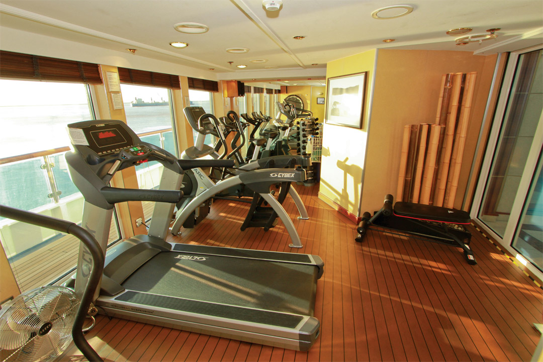  Work out to peak performance without missing the passing view in the well-stocked fitness center. 