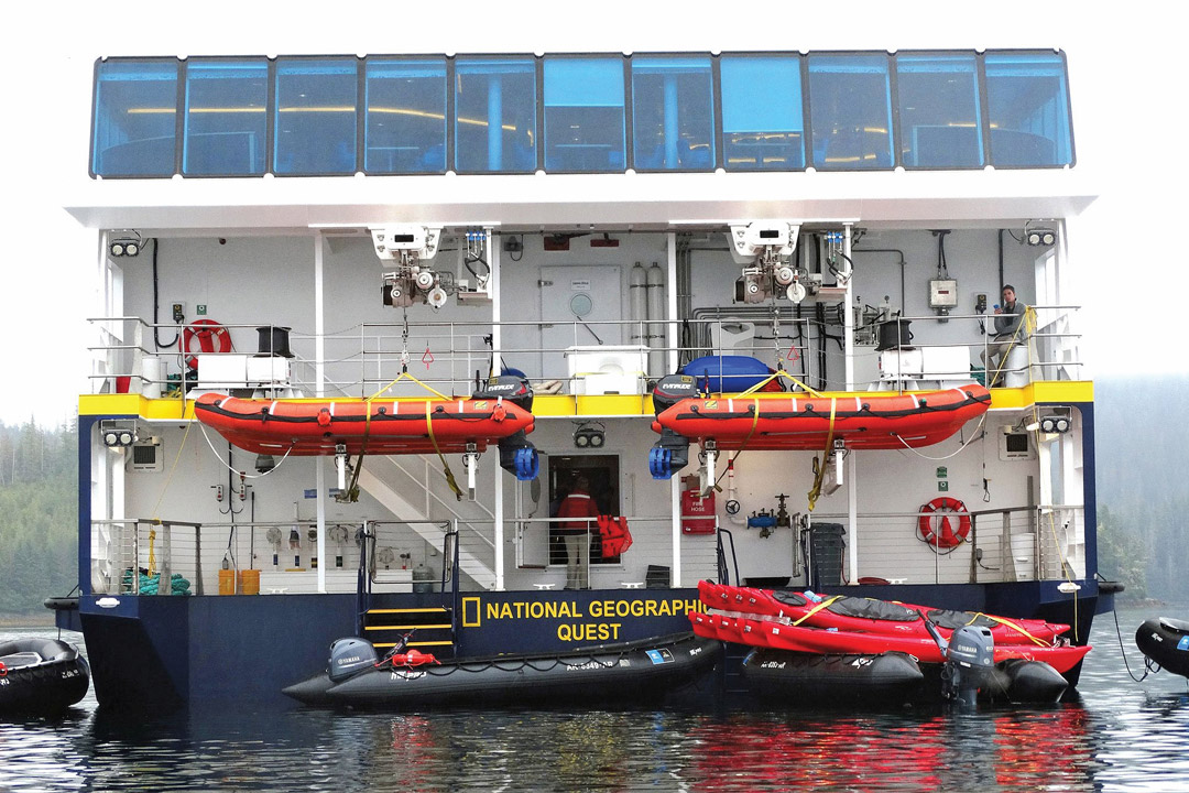 <em>National Geographic Quest</em>’s twin platform makes it quicker and easier to board a Zodiac and explore safely. 