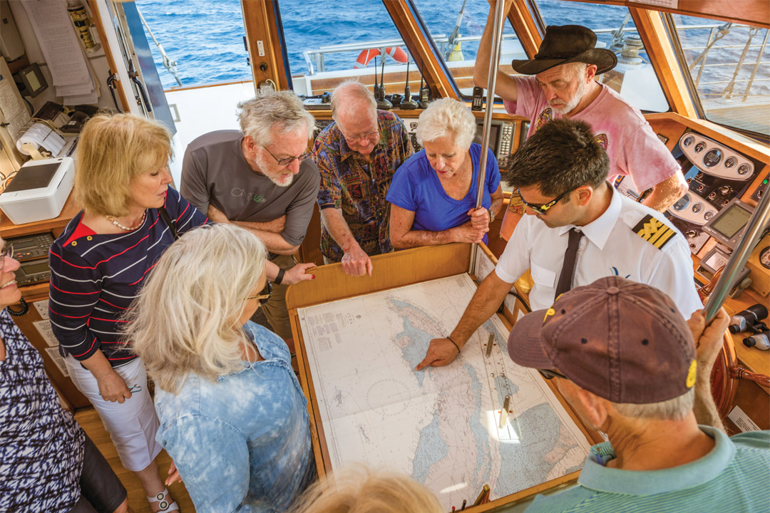  Most <em>Lindblad Expeditions</em> offer an open-bridge policy and invite guests to visit and learn about navigation. Please note that the bridge may occasionally be closed to the public at times.  