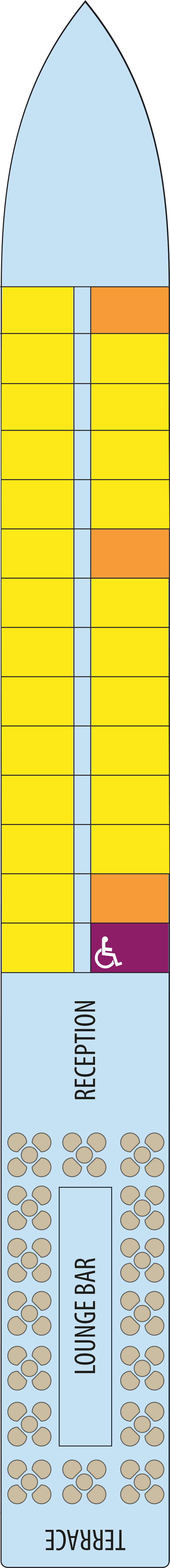 Upper (Deck 2) deck plan for MS Elbe Princesse II