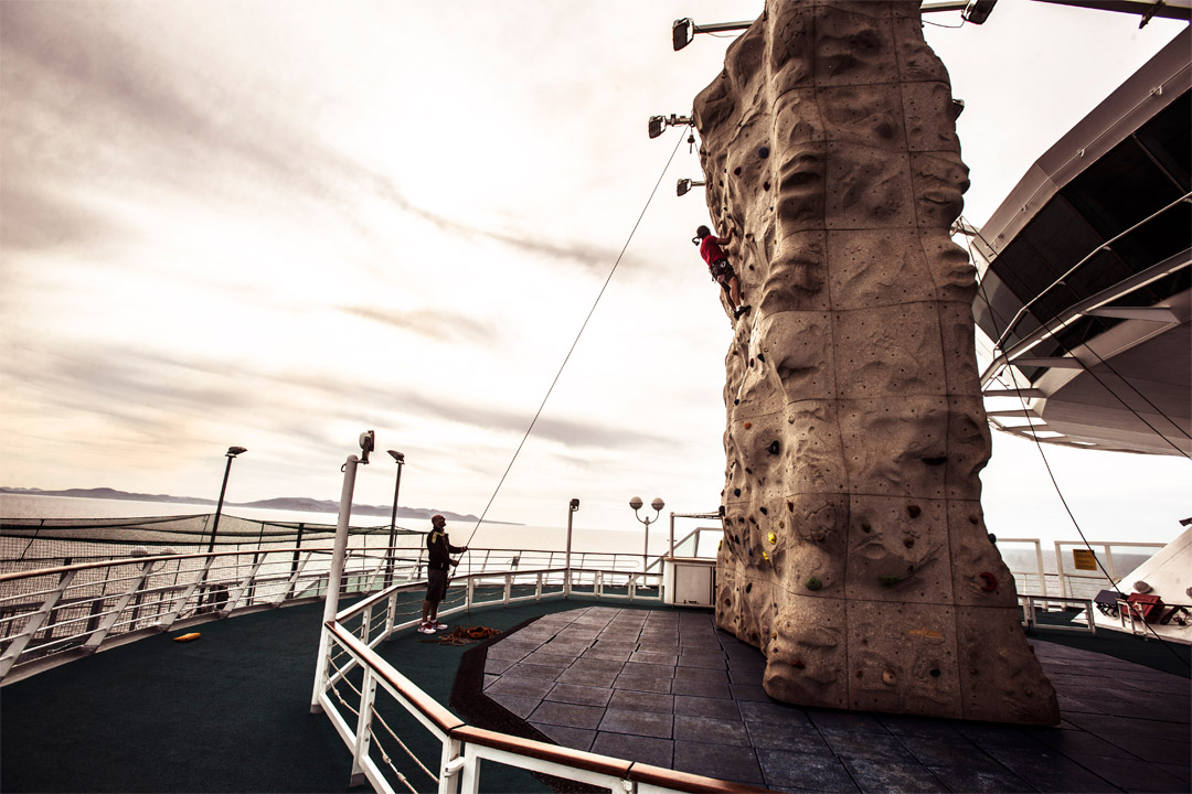  The rock-climbing wall onboard Sovereign 