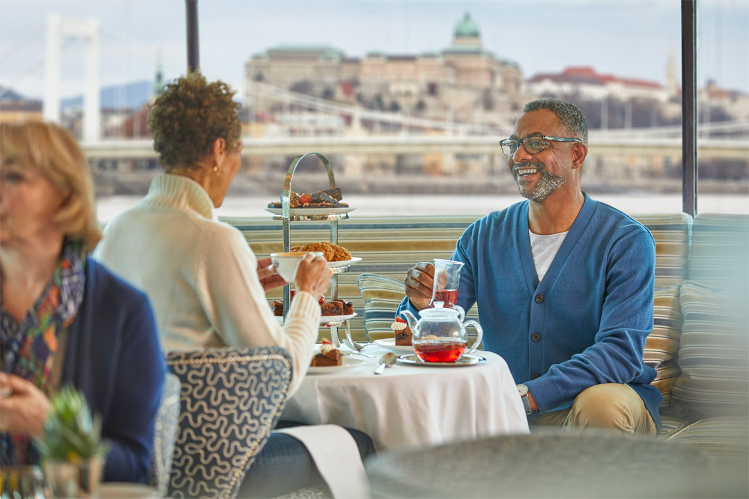  Enjoying your meals with a side of breathtaking views is easy onboard <em>S.S. Beatrice</em>. 