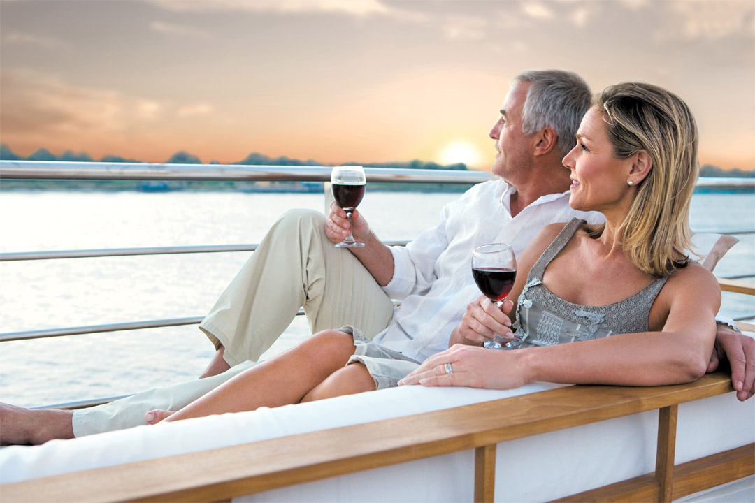  Wine, sunsets, and comfortable furnishings make for an amazing experience onboard <em>River Tosca</em>. 