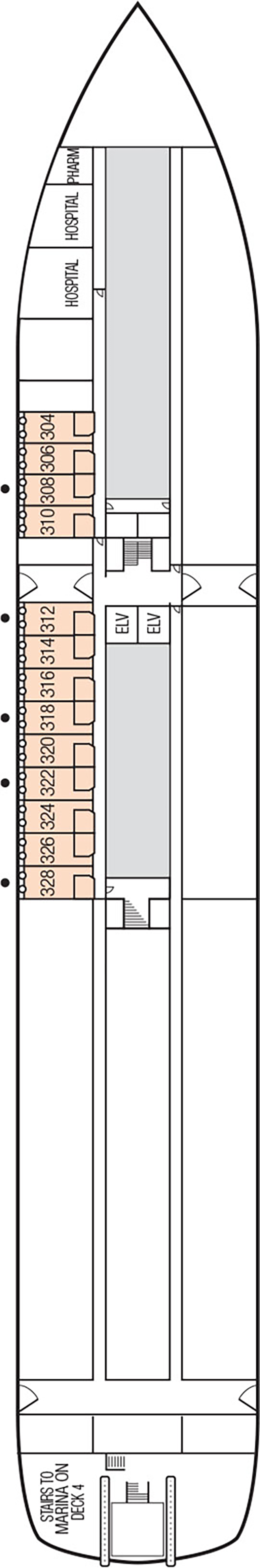 Deck 3 deck plan for m/s Paul Gauguin