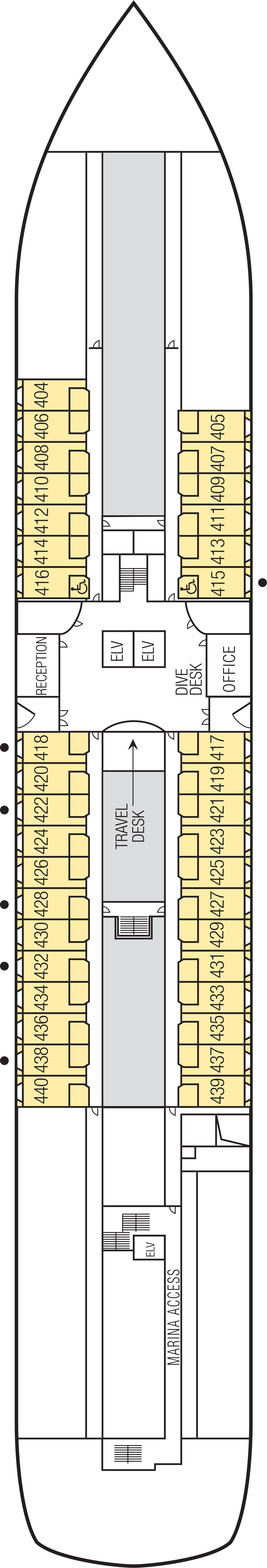 Deck 4 deck plan for m/s Paul Gauguin