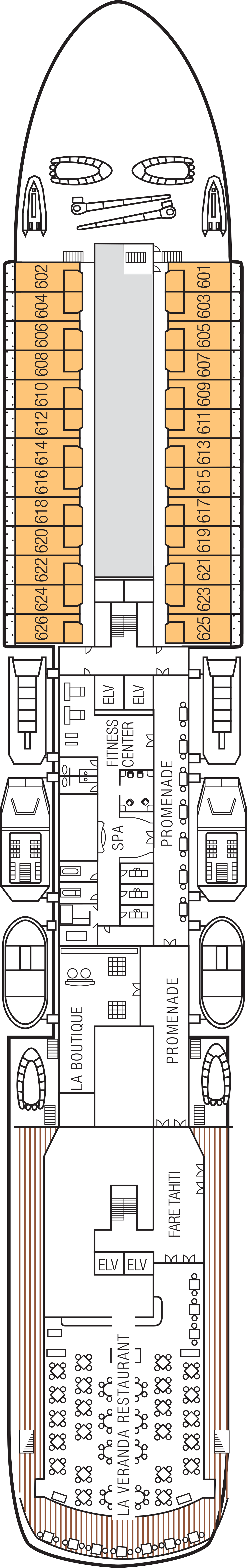 Deck 6 deck plan for m/s Paul Gauguin