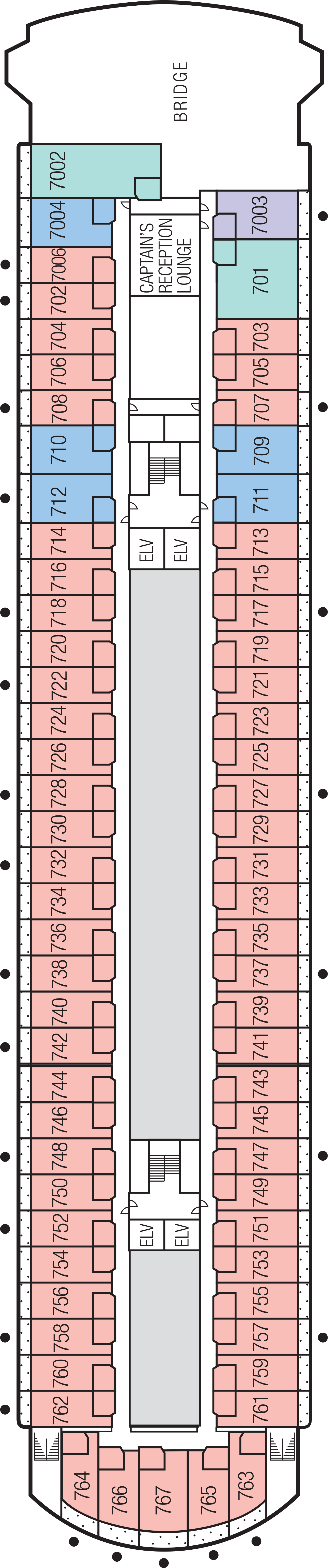 Deck 7 deck plan for m/s Paul Gauguin
