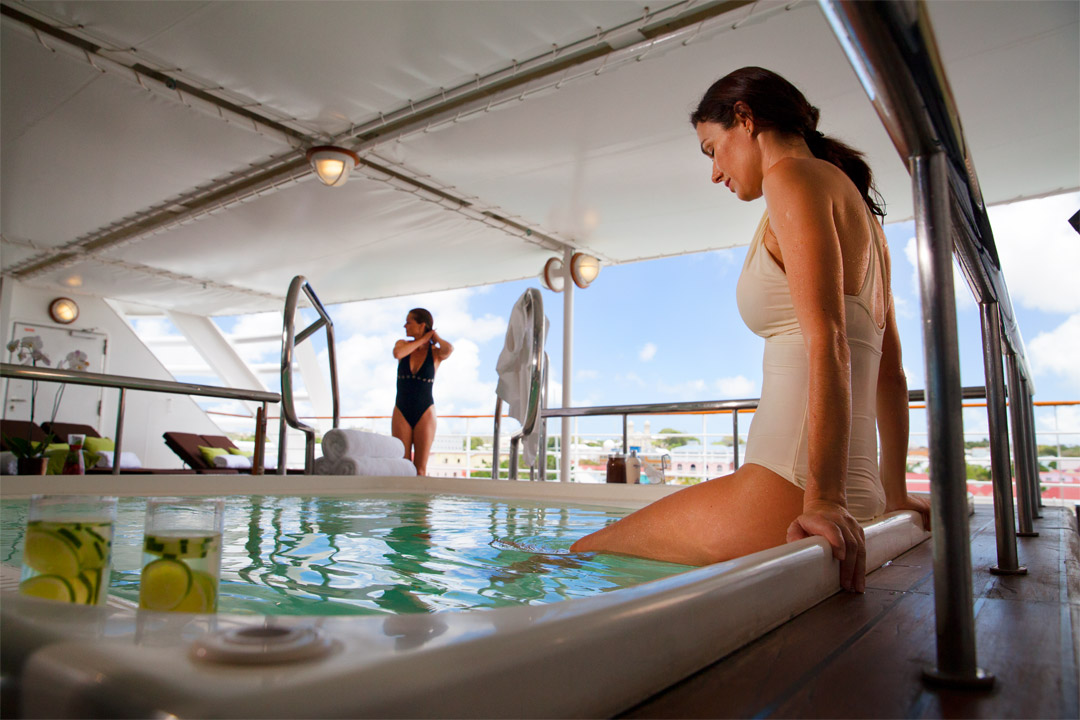  Taking a dip in the spa pool onboard <em>Silver Spirit</em> is a great way to start your vacation.