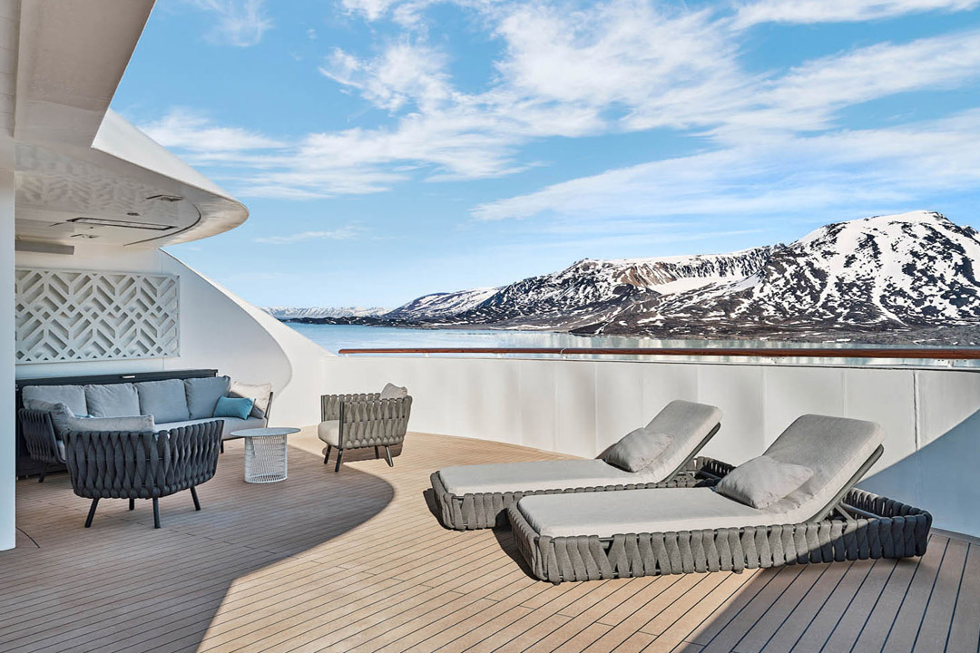 Owner's Suite balcony featuring gorgeous views on <em>Silver Endeavour</em>