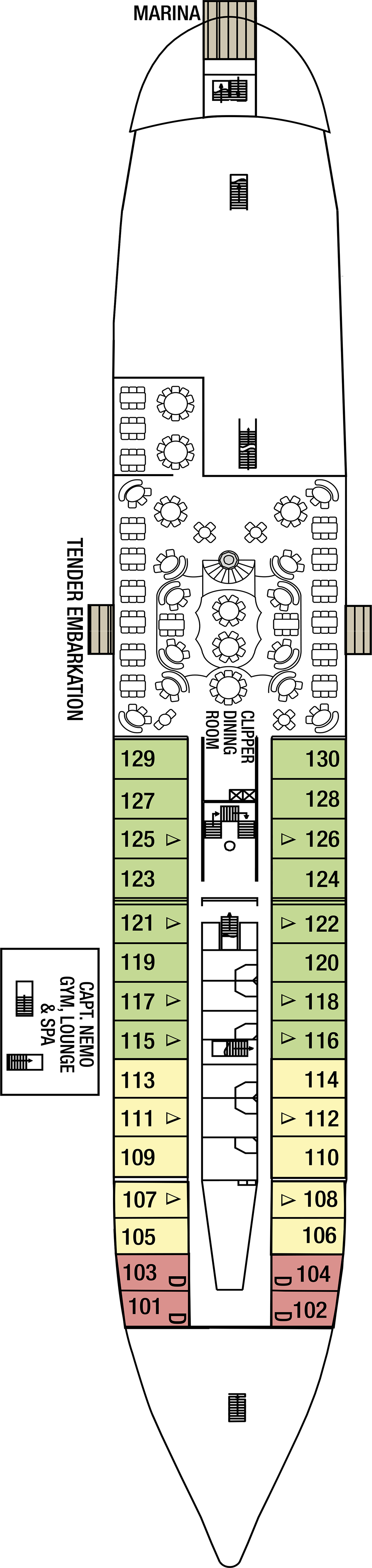 Commodore (Deck 1) deck plan for Royal Clipper