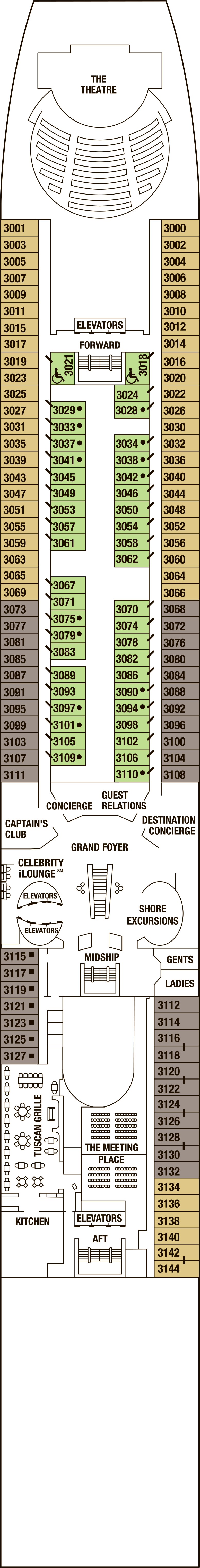 Deck 3 deck plan for Celebrity Millennium