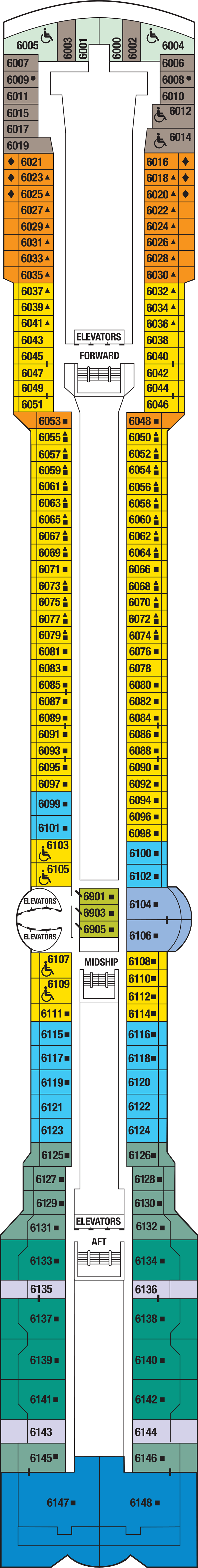 Deck 6 deck plan for Celebrity Millennium