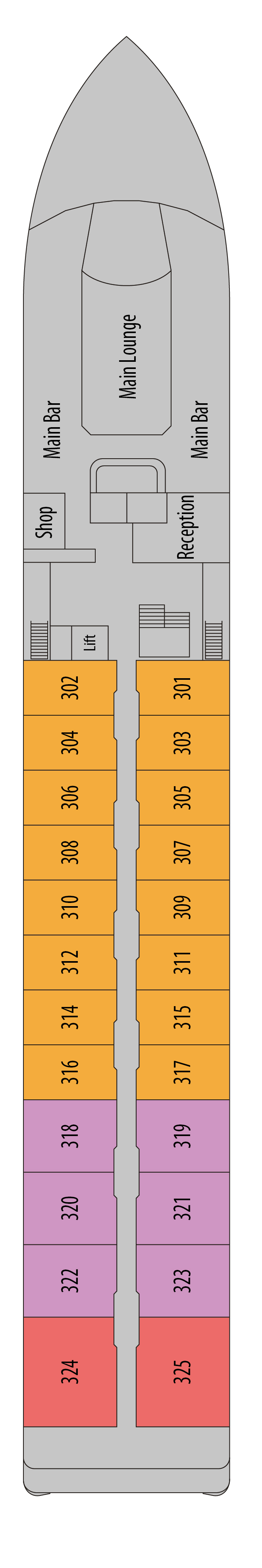 Upper (Deck 3) deck plan for MS Douro Splendour