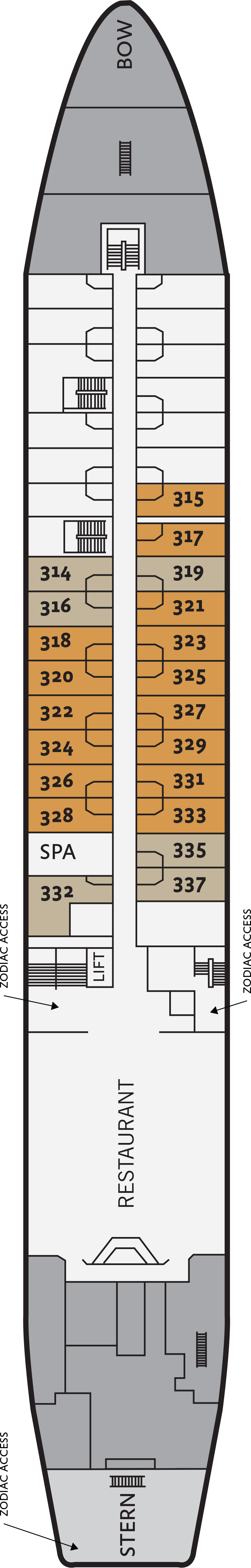 Lower Deck (Deck 1) deck plan for Ocean Diamond