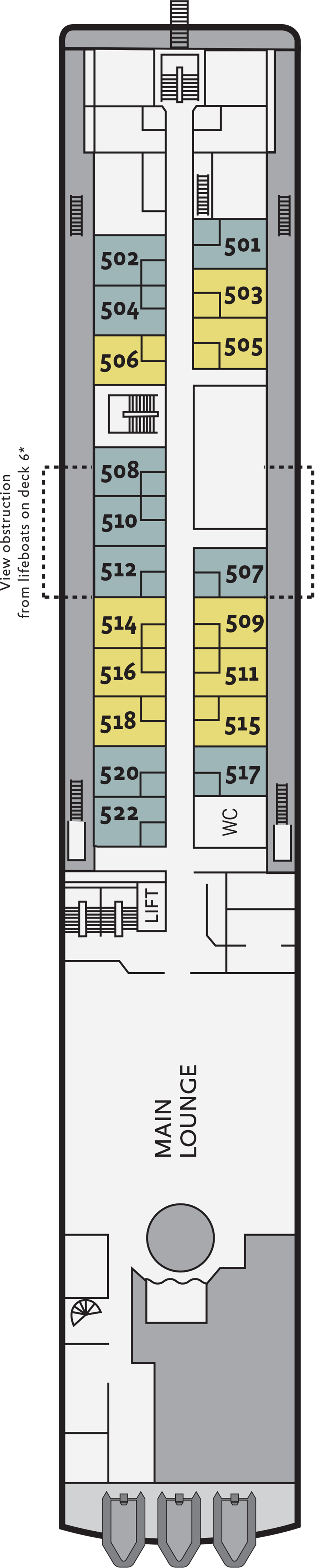 Upper Deck (Deck 3) deck plan for Ocean Diamond