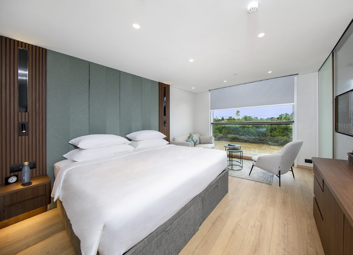 An Emerald Panorama Balcony Suite aboard <em>Emerald Harmony</em>.