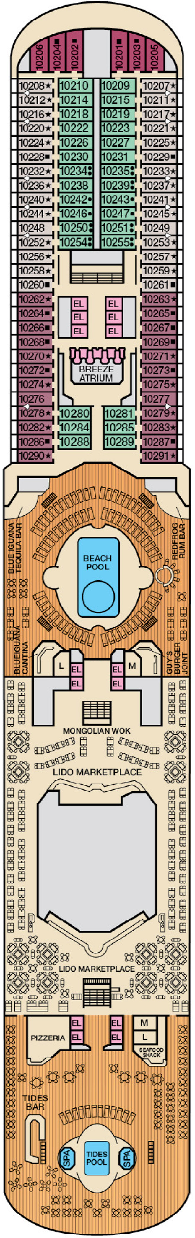 Lido (Deck 10) deck plan for Carnival Breeze