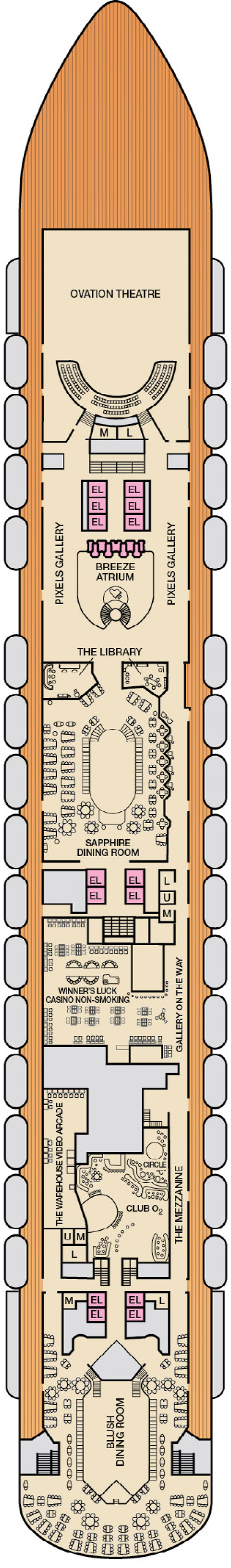 Mezzanine (Deck 4) deck plan for Carnival Breeze