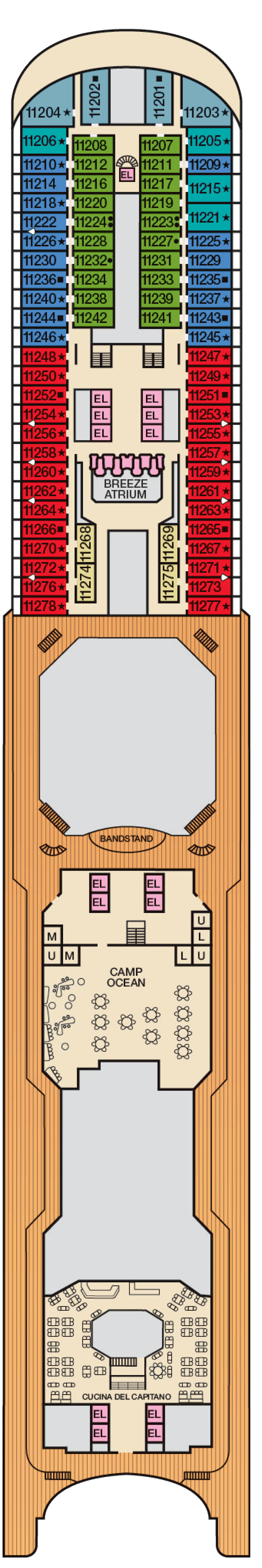 Deck 11 deck plan for Carnival Breeze